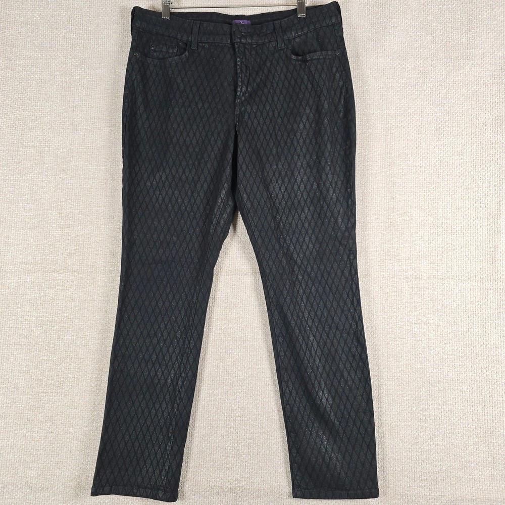 NYDJ Skinny Pants Womens 14P Black Diamond Geometric Lift Tuck Slimming USA Made